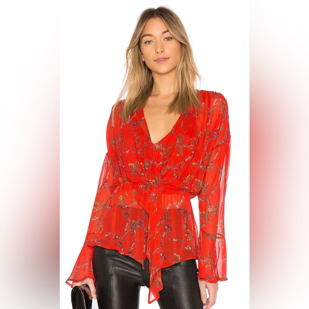 IRO "Linette" Floral Print Bell Sleeve Chiffon Long Sleeve Blouse Top